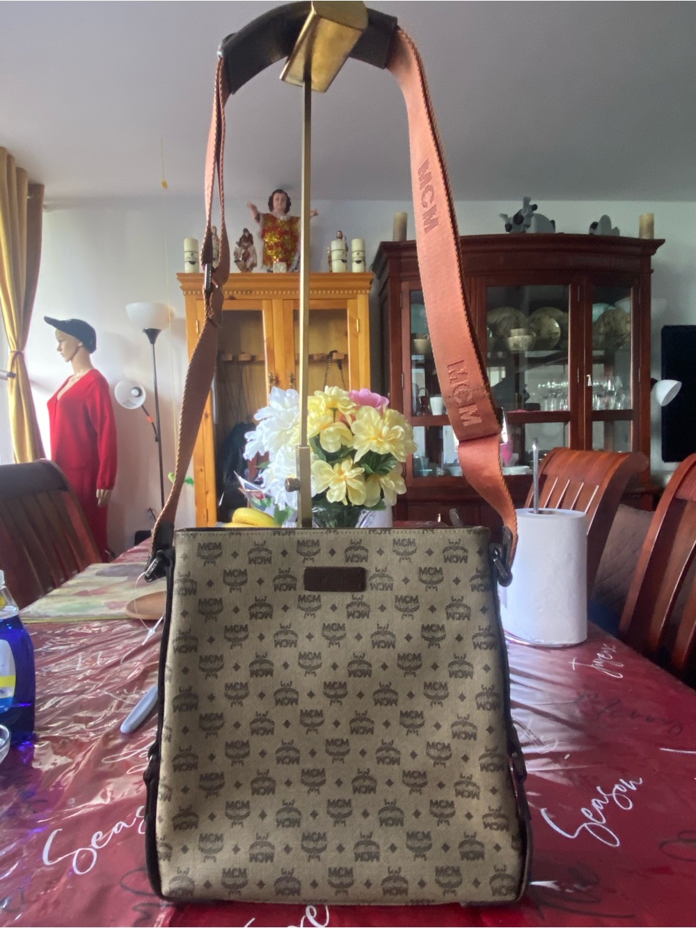 MCM Tan Monogram Messenger with Orange Branded Strap